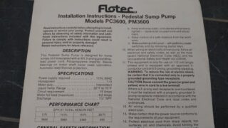 1/3 HP Flotec pedestal sump pump wattage usage.